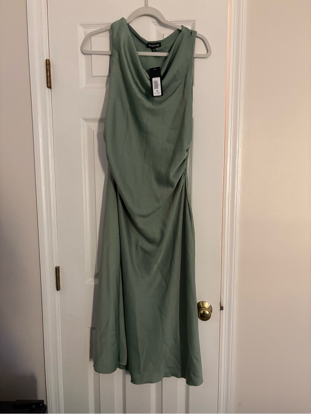 NWT Bebe Sage Green Draped Maxi Dress